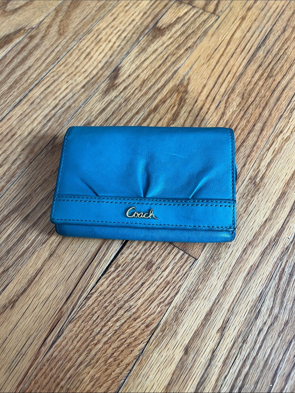 Coach Teal Leather Compact Trifold Wallet